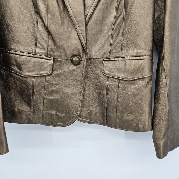 Worthington Bronze Metallic Leather Blazer Jacket Womens Size Small - Picture 2 of 8